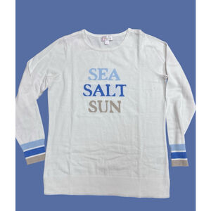 Belle Kim Gravel Sea Salt Sun Sweater White Cotton Blend Size Small